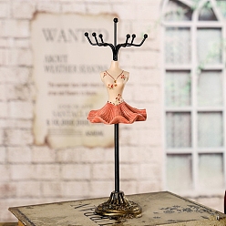 Коралловый Вращающаяся стойка для хранения сережек из смолы в виде платья принцессы, держатель для демонстрации железных ожерелий, подставки для хранения ювелирных изделий, коралл, 7.5x6x25 см