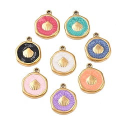 Shell Shape 304 нержавеющей стальной эмали подвески, плоско-круглые, золотые, формы раковины, 15.5~16.5x13.5x2.5 мм, отверстие : 1.2~1.4 мм