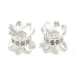 Silver Rack Plating Brass Beads, with CLear Cubic Zirconia, Long-Lasting Plated, Lead Free & Cadmium Free, Silver, 7.5x7.5x6mm, Hole: 2.5mm