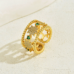 Золотой Манжеты из латуни с микро паве кубический цирконий для женщин, звезда, золотые, 12.8 мм, внутренний диаметр: 16мм~18мм