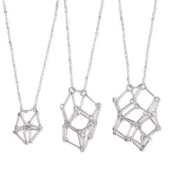 Real Platinum Plated Brass Macrame Pouch Empty Stone Holder for Pendant Necklaces Making, with Cable Chains & Lobster Claw Clasp, Real Platinum Plated, 17-3/8~29-1/8 inch(44~74cm), 3pcs/set