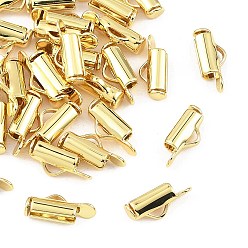 Real 18K Gold Plated SHEGRACE Brass Slide On End Clasp Tubes, Cadmium Free & Lead Free, Slider End Caps, Real 18K Gold Plated, 4.5x10x3mm, Hole: 2.5x1mm, Inner Diameter: 2mm