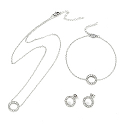 Нержавеющая Сталь Цвет Кольцо 304 подвеска из нержавеющей стали с кристаллами и стразами, ожерелья, браслеты и серьги-гвоздики для женщин, цвет нержавеющей стали, ожерелье: 17.72 дюйм (450 мм)