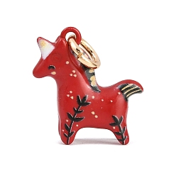 Красный Окрашенного распылением медные подвески, лошади прелести, с целью перехода в кольце, золотые, красные, 16~16.5x15x5.5 мм, отверстие : 4 мм