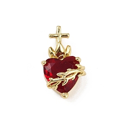 Настоящее золото 18K Латунь стекло кулоны, сердце с крестом, без свинца и без кадмия, долговечный, стойки покрытие, граненые, реальный 18 k позолоченный, 20.5x11.5x9 мм, отверстие : 5.5x3 мм