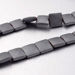 Original Color Non-magnetic Synthetic Hematite Bead Strands, Frosted, Flat Slice Square Beads, Original Color, 8x8x3mm, Hole: 1mm, about 49pcs/strand, 15.7 inch