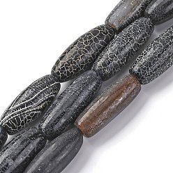 Черный Естественные выветрившиеся агатовые бусины, окрашенная и подогревом, овальные, чёрные, 23.5~32.5x8~13 мм, отверстие : 2 мм, около 13 шт / нитка, 14.57''~15.55'' (37~39.5 см)