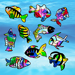 Fish Kit de bricolage attrape-soleil, pour les enfants fenêtre peinture art peinture, motif de poisson, 19~21x18.6~21.4 cm, 10 pièces / kit
