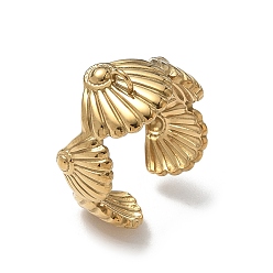 Golden 304 Stainless Steel Cuff Open Ring Setting, Shell Shpe, with Loop, Ion Plating(IP), Long-Lasting Plated, Golden, 12.5mm, Hole: 2.5x2mm,19mm