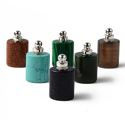 Смешанные камни Открывающиеся подвески для флаконов духов из смеси природных и синтетических драгоценных камней, с латунной фурнитурой , прямоугольные, платина, 30~33x18.5x12.5~13.5 мм, отверстие : 2 мм, емкость: 1 мл (0.03 жидких унций)