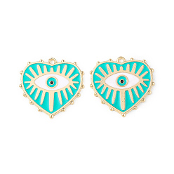 Аквамарин Стойки обшивки сплава эмали подвески, золотые, сердце с оберегом от сглаза, аквамарин, 27x28x1.4 мм, отверстие : 2 мм
