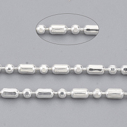 Серебро Латунные шаровые цепи, граненые бисерные цепочки, долговечный, пайки, с катушкой, без кадмия и без свинца, серебряные, 2.5x1.5 mm и 1.5 mm, около 301.83 футов (92 м) / рулон
