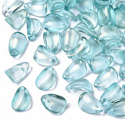 Бирюза Прозрачные брызги окрашенные стеклянные подвески, с блеском порошок, Petaline, бирюзовые, 12x8x4.5 мм, отверстие : 1 мм