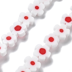Белый Handmade millefiori lampwork beads strands, цветок, белые, 7.5~8.5x7.5~8.5x3~3.5 мм, отверстие : 0.8 мм, около 50 шт / нитка, 15.75~15.94 дюйм (40~40.5 см)