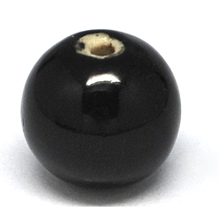 Черный Ручной себе старину остеклением шарики фарфора, круглые, чёрные, 20x19 мм, отверстие : 4 мм