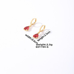 (123L) Белый крем непрозрачный блеск Латунь кубического циркония болтаться серьги, слеза, золотые, огнеупорный кирпич, 22~25x5~6 мм