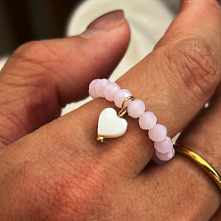 Pink Стеклянные кольца с натуральными ракушками, сердце, розовые, размер США 7 1/4 (17.5 мм)