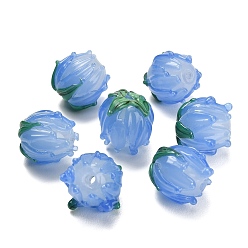 Kornblumenblau Manuell Murano Glas Perlen, Tulpe, Kornblumenblau, 13~14.5x13.5 mm, Bohrung: 1.4 mm