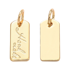 Real 18K Gold Plated 20Pcs Brass Postcard Charms, Long-Lasting Plated, with Jump Ring, Card Type with Word Hand Made, Real 18K Gold Plated, 12.5x5.5x0.6mm