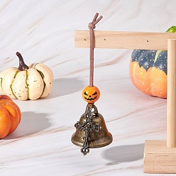 Cross Железо колокол подвесные украшения, подвески из сплава и деревянные бусины в форме тыквы и подвесные украшения из искусственной замши, крестик, 125 мм