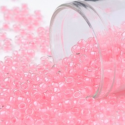 (379) Cotton Candy Pink Lined Crystal Тохо 8/0 круглые бусины, японский бисер, (379) кристалл сладкой ваты с розовой подкладкой, 8/0, 3 мм, отверстие : 1 мм, Около 222 шт / 10 г