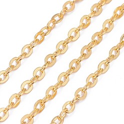 Golden Brass Flat Oval Cable Chains, Unwelded, with Spool, Cadmium Free & Nickel Free & Lead Free, Golden, 3.3x2.6x0.5mm, about 92m/roll
