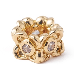Настоящее золото 18K Экологически чистые стойки покрытие латунь микро паве кубический цирконий европейские бусины, бусины с большим отверстием, долговечный, без свинца и без кадмия, цветок, цветок, 4.5x5x3 мм, отверстие : 2.5 мм