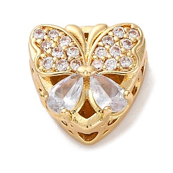 Золотой Стойки обшивки латунь микро проложить кубического циркония бусы, со стеклом, долговечный, без свинца и без кадмия, треугольник с бабочкой, золотые, 11.5x12x7 мм, отверстие : 1.8 мм