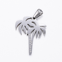 Stainless Steel Color Tarnish Resistant 304 Stainless Steel Pendants, Coconut Tree, Stainless Steel Color, 25x19.5x1.5mm, Hole: 5x3mm