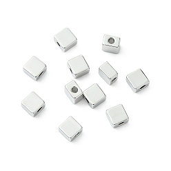 Platino Real Plateado Cuentas de latón shegrace, sin cadmio y níque y plomo, plaza, Platino verdadero plateado, 4x4x2.7 mm, agujero: 1.2 mm