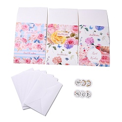 Flower Rectangle Paper Greeting Cards, with Rectangle Envelope and Flat Round Self Adhesive Paper Stickers, Easter Day Wedding Birthday Invitation Card, Flower Pattern, 110x160x1mm