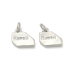Platinum Brass Pendants, Nuggets with Word Hawaii Charms, Long-Lasting Plated, Rack Plating, Lead Free & Cadmium Free, Platinum, 10.5x11.5x2.5mm, Jump Ring: 5x1mm, 3mm inner diameter