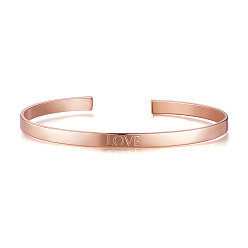 Rose Gold SHEGRACE Brass Cuff Bangles, with Word Love, Rose Gold, 2-1/2 inch(6.55cm)