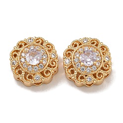 Прозрачный Латунные микро проложить кубического циркония бусы, без никеля , со стеклом, реальный 18 k позолоченный, круглые, прозрачные, 11x6.5 мм, отверстие : 1.8 мм