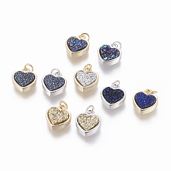 (52) Непрозрачная лаванда Кулон с дружескими смолами, с латунной найти, сердце, разноцветные, 14x12x4~6 мм, отверстие : 3 мм