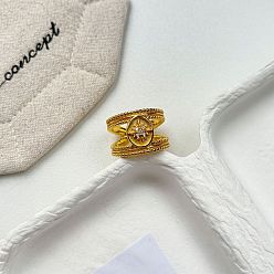 Золотой Открытые кольца-манжеты из латуни и прозрачного кубического циркония, овальные, золотые, размер США 4 1/4 (15 мм)