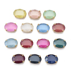 (52) Непрозрачная лаванда Шить на горный хрусталь, стиль мокко, имитация нефрита, стекло горный хрусталь, с позолоченными латунными зубцами, граненые, овальные, разноцветные, 18x13x7.5 мм, отверстие : 1.2 мм