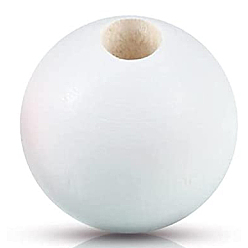 White Painted Natural Wood Beads, Round, White, 16mm, Hole: 4mm