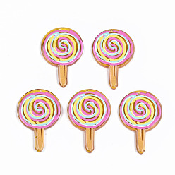 Оранжевый Прозрачные акриловые подвески, 3 d распечатано, леденец, оранжевые, 40x26x3 мм, отверстие : 1.5 мм