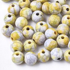 Золотистый Бисера треск акриловые, бусы из искусственного камня, круглые, золотые, 7~7.5 мм, Отверстие : 2 мм , около 1900 шт / 500 г