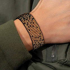 Золотистый Браслеты из бисера и стеклянных бусин в богемном стиле для мужчин и женщин, золотые, внутренний диаметр: 2-3/8 дюйм (6 см) ~ 3-1/8 дюйм (8 см)