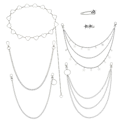 Платина 5 шт. 5 стили панк-цепи на талию из сплава и железные звенья для брюк, с 2шт 2 стилями заколки для волос из кожи аллигатора для мужчин и женщин, разнообразные, платина, 17-1/2 дюйм (443 мм), 1 PC