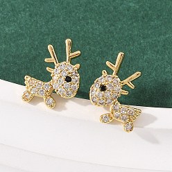 Настоящее золото 18K Серьги-гвоздики в форме оленя из латуни с микропаве из прозрачных кубических цирконий, долговечная тарелка, стойки покрытие, без свинца и без кадмия, реальный 18 k позолоченный, 13x10 мм