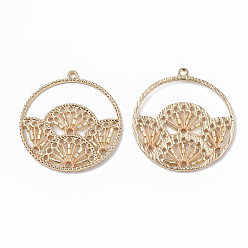 Цвет Древесины Тканые подвески из полиэфирной нити, со стеклянными бусинами и позолоченными выводами из сплава, плоский круг с вентилятором, деревесиные, 37.5x34.5x2 мм, отверстие : 1.8 мм