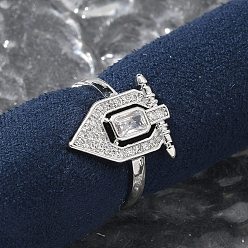 Платина Кольца-манжеты с микропаве из латуни и прозрачными кубическими цирконами для женщин, без кадмия и без свинца, геометрический, платина, 2.5 мм, внутренний диаметр: 18 мм