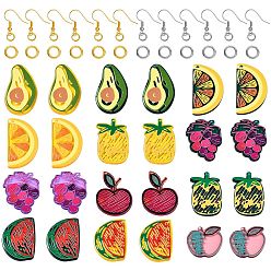 Colorful DIY Earrings Making Kits, Including 24Pcs 12 Style Translucent 3D Printed Acrylic Pendants, Fruit, 48Pcs Iron Open Jump Rings, 48Pcs Brass Earring Hooks with Beads, Ear Wire, Colorful, Pendants: 29.5~38x21.5~31.5x2.5~3mm, Hole: 1.2~2mm, 2pcs/style