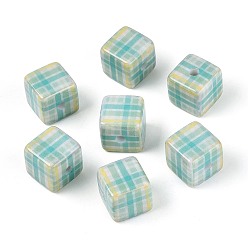 Tartan Непрозрачные акриловые бусины с лазерной печатью, кубические, шотландка, 14x14x14 мм, отверстие : 3.2 мм