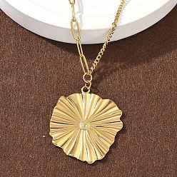 Лист 304 ожерелья с подвесками из нержавеющей стали для женщин, реальный 18 k позолоченный, листьев лотоса, 16.69 дюйм (42.4 см), Кулон : 33x29 мм