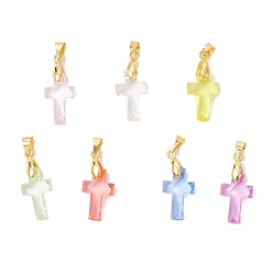 Золотой Прозрачные акриловые подвески, крестик, с латунным ледорубом зажимает поручни находя, золотые, 16~16.5x10x5 мм, отверстие : 4.5x4 мм