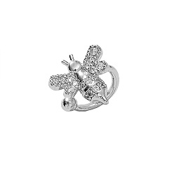 Платина Серьги-каффы из латуни с микропаве из прозрачных кубических цирконий, платина, 10x8 мм